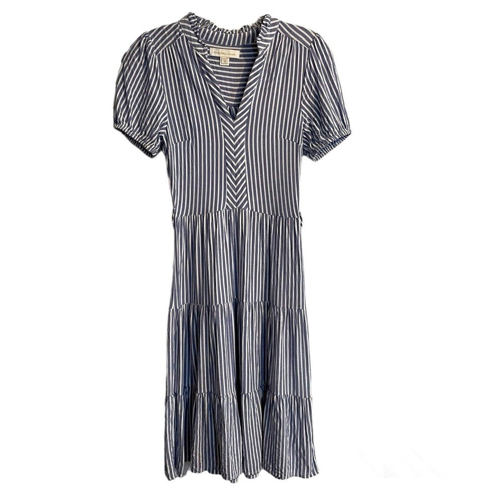 Monteau Los Angeles Midi Dress Blue White Striped Ruffles Women’s Size M…
